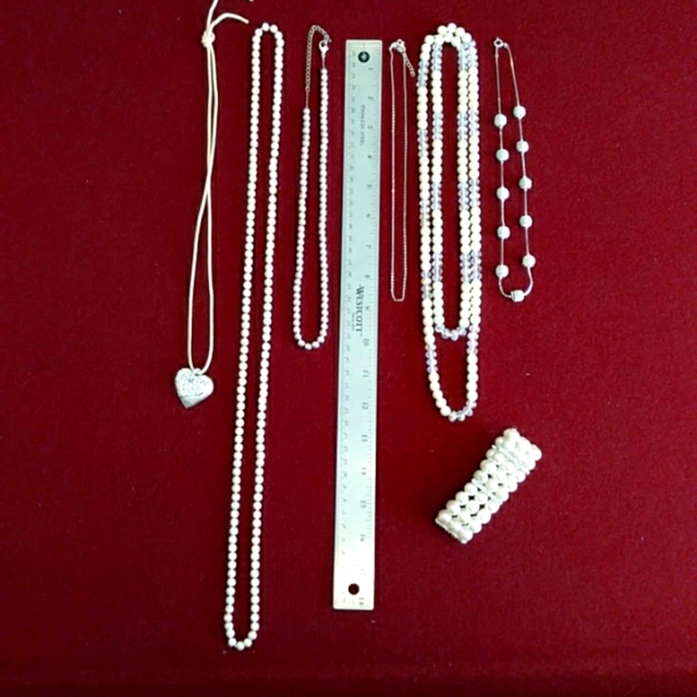 3 for $30 Fashion Jewelry Statement Lot Six Necklaces One Bracelet Pearls Silver